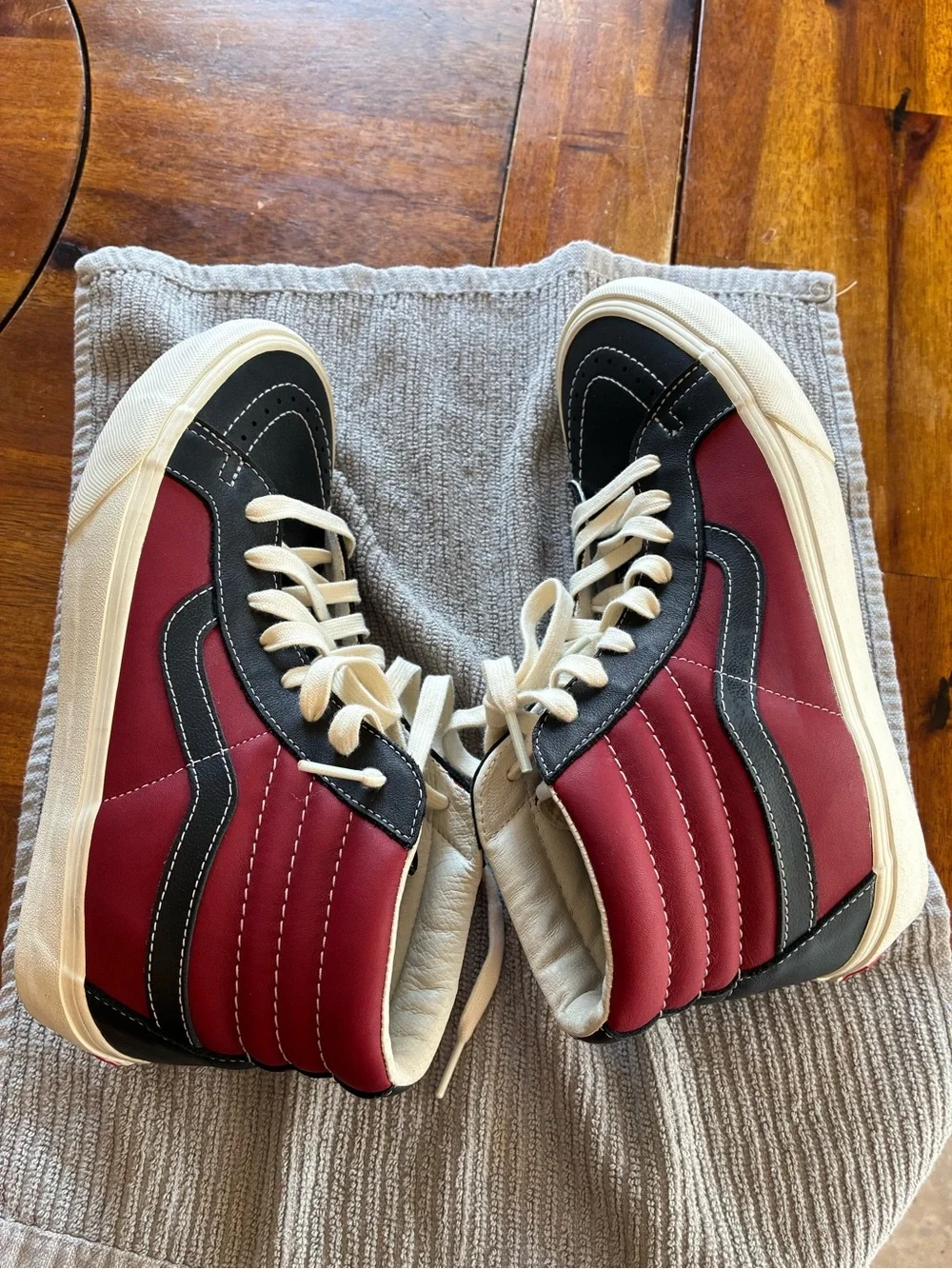 Vans High-Top Sneakers in Burgundy and Black with Cream Sole
